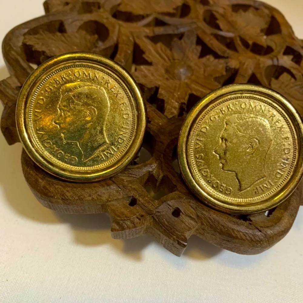 Rare Vintage Gold Plated British 1938 Coin Earrings